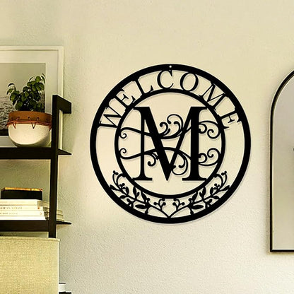 Metal Monogrammed Initial Welcome Sign, Metal Letter Wall Art Decor, Name Sign for Home Porch Front Door Outdoor (M)