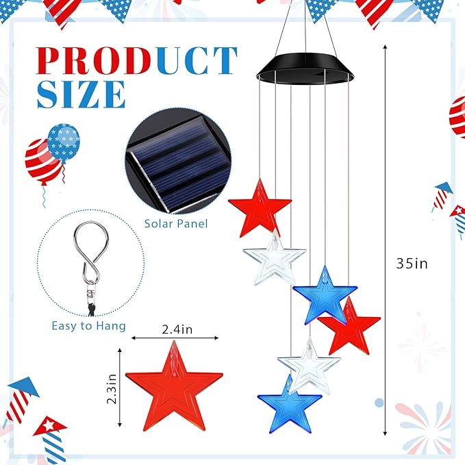 Fumete Solar Wind Chimes for Outside LED Color Changing Light Outdoor Mobile Wind Chime for Garden Patio Yard Porch Home Decor (Star)