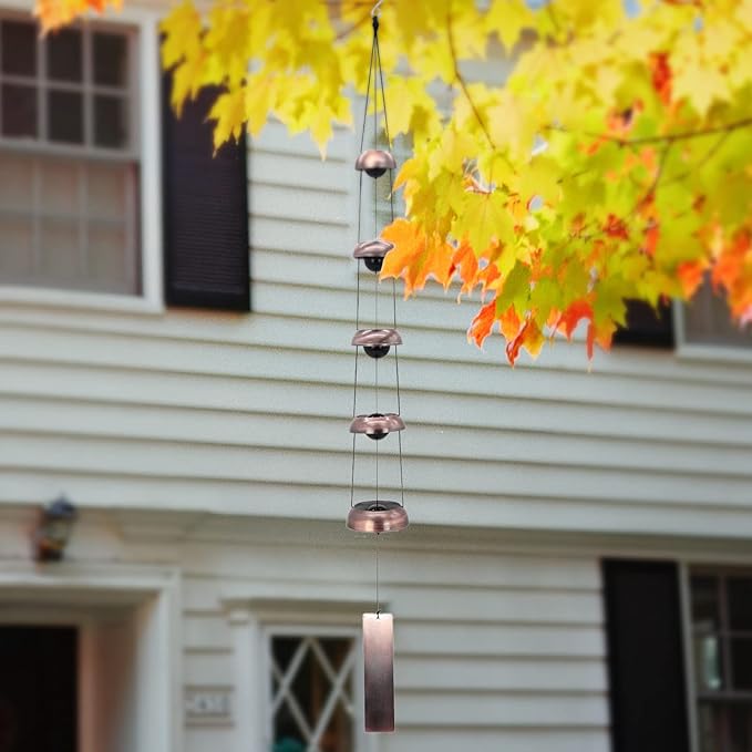 Sympathy Wind Chimes Gift Outdoors Clearance, Copper Red Hanging Bell Temple Wind Chime for Outside Large Deep Tone, Feng Shui Tibetan Garden Windchimes Unique 36 inch, Musical Rain Good Luck Chimes