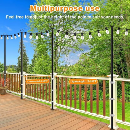 LETIANPAI 10Ft String Light Poles 2 Pack,Light Poles for Outside Lights,Outdoor with Fence Brackets Hanging Lights,Metal Stand Deck Patio Backyard