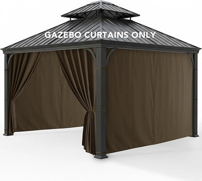 Gazebo Curtains Outdoor Waterproof - 12'Wx12'Lx7.9'H Windproof Patio Pergola Outside Sidewall Drapes with Zipper, 4 Panels Gazebo Universal Replacement Privacy Curtains, Brown