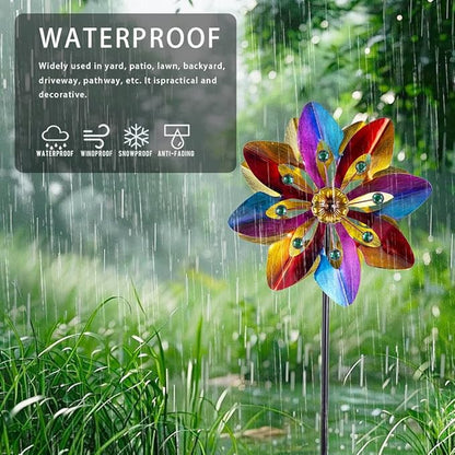 13" Metal Wind Spinner Outdoor - Kinetic Wind Sculpture with Metal Stake, Art Decor for Garden, Yard, Patio, Lawn - Ideal Gift for Family & Friends