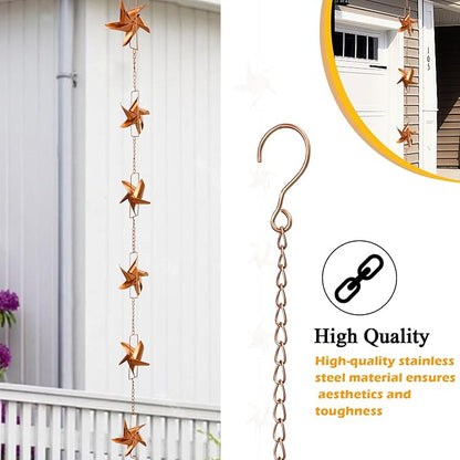 taman Rain Chain Set, 6ft Windmill Rain Chain for Gutters,Copper Rain Chain Cups to Replace Gutter Downspout, Divert Water, 6 Cups, Rose Gold