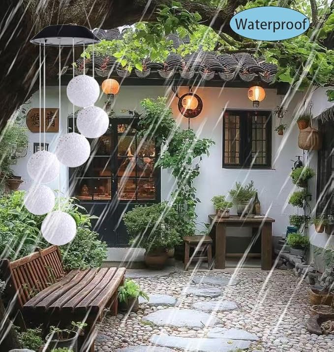 Warm White Crystal Ball LED Light Solar Wind Chime Lamp，Solar Lights Outdoor Waterproof for Balcony, Garden, Terrace and Courtyard Decoration. (Warm White)