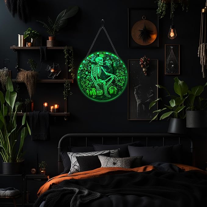 Skull Window Decor, Luminous Acrylic Suncatcher Hanging Ornaments, 7.9'' Colorful Home Decor, Halloween & Christmas Decoration Gifts