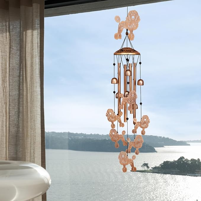 GDNSFIT Poodle Wind Chimes for Outside, Metal Windchimes Outdoors, Poodle Gifts for Women/Men, Memorial/Birthday Gifts, Garden Decor for Outside, Patio or Yard, Durable Chimes for Outdoors
