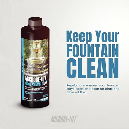 Microbe-Lift Large Fountain Clear Two-in-One Water Cleaner & Surface Treatment – 16 Oz – Safe for Birds, Fish & Aquatic Life – Cleans Fountains, Bird Baths & Water Features