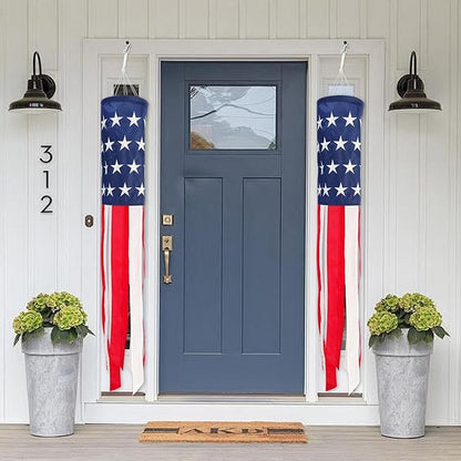 2Pack American Flags Windsock 60Inch Patriotic Decor 4th of July Windsocks with Embroidered Stars Wind Socks Hanging USA Flag Windsock Decoration for Outside Décor Memorial Day,Presidents Day