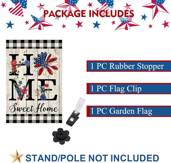 ORTIGIA 4th of July Patrioctic Garden Flag Burlap Vertical Double Sided Independence Day Memorial Day Home Sweet Home Sunflower Small Flag Home Yard Outside Outdoor Decor 12.5x18 Inch