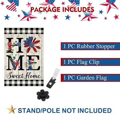 ORTIGIA 4th of July Patrioctic Garden Flag Burlap Vertical Double Sided Independence Day Memorial Day Home Sweet Home Sunflower Small Flag Home Yard Outside Outdoor Decor 12.5x18 Inch