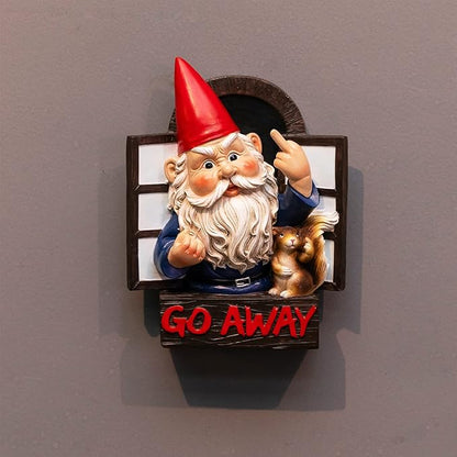 Angry Middle Finger Gnome Garden Statue - Wacky Fantasy Naughty Gnome Figurine Flipping Off Guests - Resin Home Wall Tree Hanging Decor