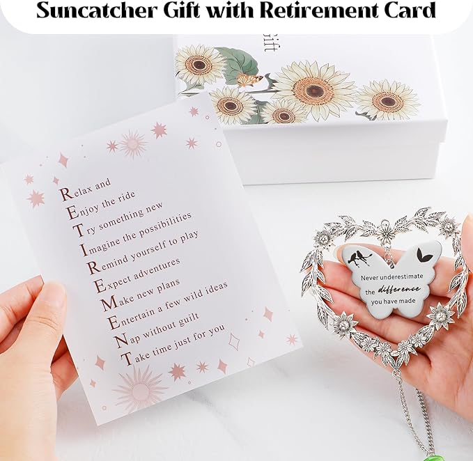 Retirement Gift Sun Catcher, Happy Retirement Gift for Women Men, Retired 2025 Rainbow Maker for Coworker, Heart-Shaped Metal Wreath Design Ornament, Farewell Crystal Prism for Friends