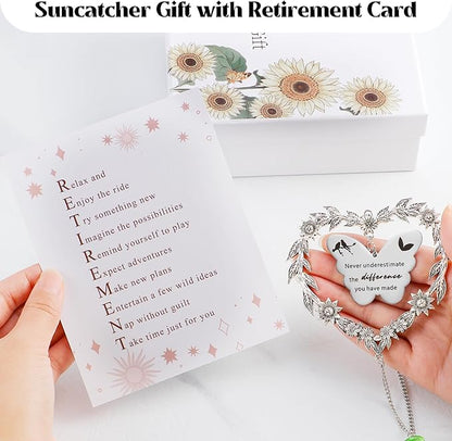 Retirement Gift Sun Catcher, Happy Retirement Gift for Women Men, Retired 2025 Rainbow Maker for Coworker, Heart-Shaped Metal Wreath Design Ornament, Farewell Crystal Prism for Friends
