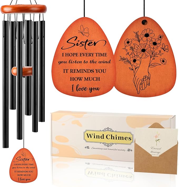 Sister Gifts, 32" Wind Chimes Sister Birthday Gifts, Gifts for Sister from Sisters Brother, Best Sister Ever Gifts, Black