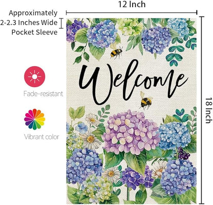 CROWNED BEAUTY Spring Garden Flag Floral Hydrangea Double Sided 12x18 Inches Small Burlap Welcome Holiday Seasonal Yard Decoration for Outside Porch CF1751-12