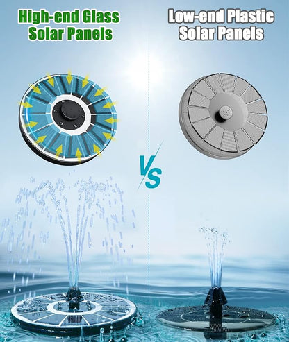 SZMP Solar Fountain Upgraded 100% Glass Panel, 3.5W Floating Solar Powered Water Pump Built-in 2000 Battery with 7 Nozzle & 4 Fixer, Solar Bird Bath Fountains for Garden, Pond, Outdoor