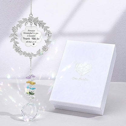 COMNICO Thank You Sun Catcher Gifts for Women, Friend Suncatcher Gifts with Engraved Thank You Message Colorful Crystal Hanging Ornament for Christmas Birthday Home Office Living Room Garden Decoratio