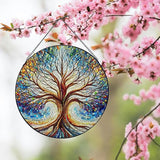 Stained Glass Window Hanging, Blue Tree of Life Suncatcher for Window Doors Garden Home Decoration, Colorful Glass Panel Ornaments for Women,Men,Wife, Lovers, and Mom 7.8×7.8 in