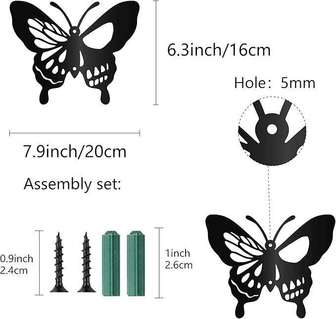 CREATCABIN Moth Metal Wall Decor Black Skull Metal Wall Art Hanging Ornament Iron Butterfly Wall Decoration Sculpture Butterfly Boho Home Decor for Modern Farmhouse Rustic Home Bathroom 8 x 6.3Inch