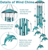 Dolphin Wind Chimes for Outside, Dolphin Gifts for Women Men Mom Grandma Birthday, 37" Windchimes Hanging Outdoors Garden Decor, Home Patio Garden Porch Yard Decorations (Blue-Dolphin)