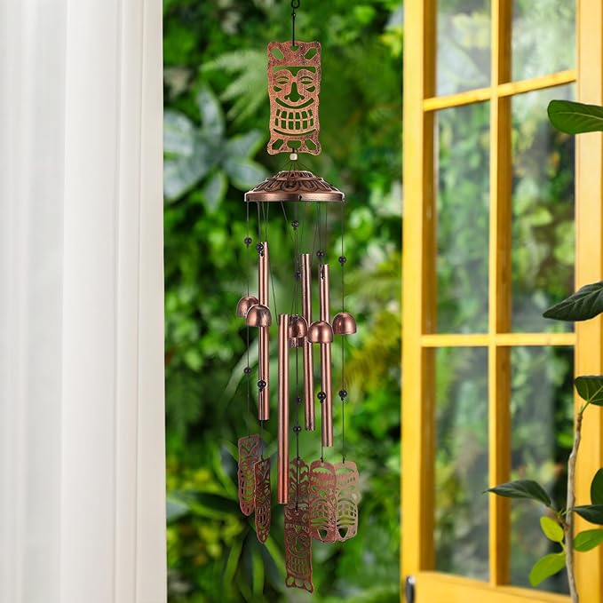 VioraWhite Tiki Wind Chimes Outdoor Decoration for Women Men Mom Wife Grandma Tiki Gifts Memorial Metal Wind Chimes for Outside Indoors, Lawn, Patio, Home, Porch, Yard Decor, Garden Decor