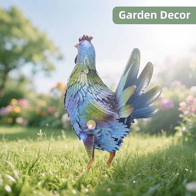 13.4" Metal Blue Chicken Garden Sculptures & Statues for Outdoor Garden Decorations ,Hen Statue for Home Decor, Gradient Impressionist Colors, Handmade Gift for Grandma, Gardener Christmas Holiday