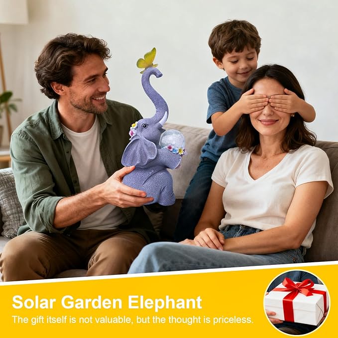 MuliVid Elephant Garden Statue Solar Lights Outdoor Garden Decor for Patio, Yard, Lawn, Balcony Elephant Decor Birthday Gifts for Women Mom Grandma Animal Lovers