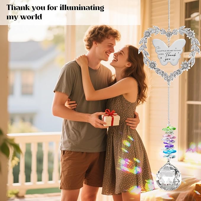 Thank You Gift for Women Men, Suncatcher Gift with Engraved Thank You Message, Personalized Rainbow Maker for Teacher Coworkers Nurse Friend, Unique Appreciation Crystal Ornament