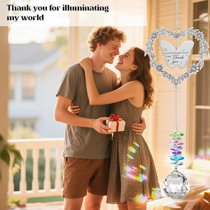 Thank You Gift for Women Men, Suncatcher Gift with Engraved Thank You Message, Personalized Rainbow Maker for Teacher Coworkers Nurse Friend, Unique Appreciation Crystal Ornament