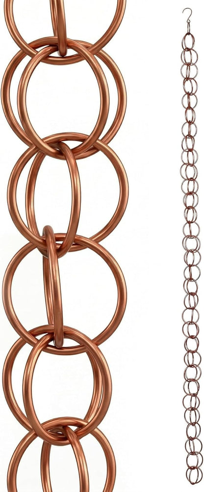 Topadorn Ring Rain Chains Decorative Rain Chain Bell, 7.7FT Metal Double Loop Gutter Downspout Replacement