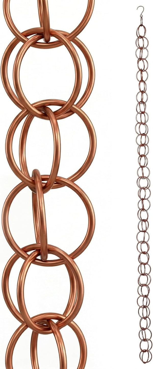 Topadorn Ring Rain Chains Decorative Rain Chain Bell, 7.7FT Metal Double Loop Gutter Downspout Replacement