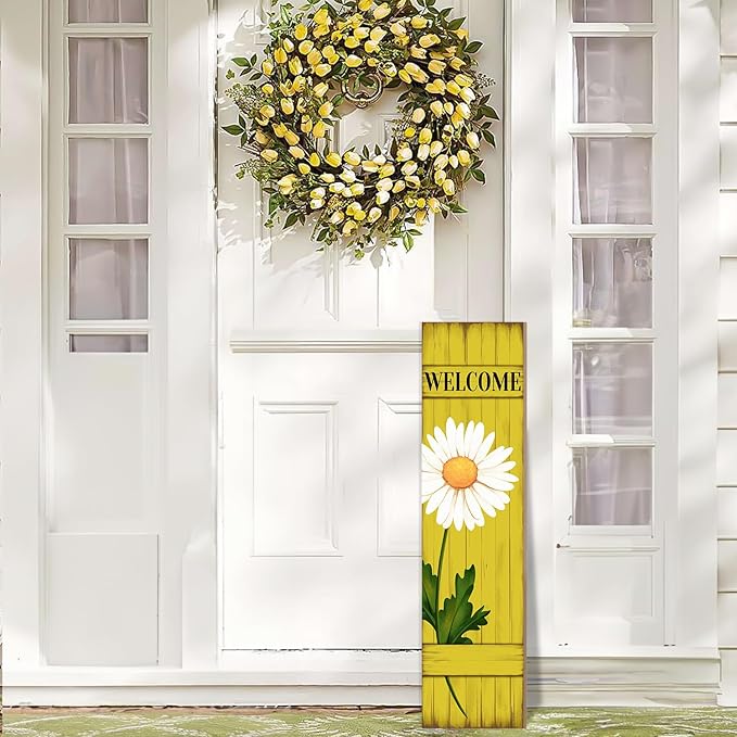 Spring Daisy Welcome Wooden Sign, Summer Rustic Daisy Porch Sign for Front Door Decorations, Front Porch Decor Home Hanging Signs Wall Sign 31.5"H