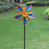 10" Small Metal Wind Spinner for Garden, 48" Tall Outdoor Flower Yard Decoration – Rainbow Gradient Petals, Weather-Resistant Garden Stake Spinner for Patio & Planter