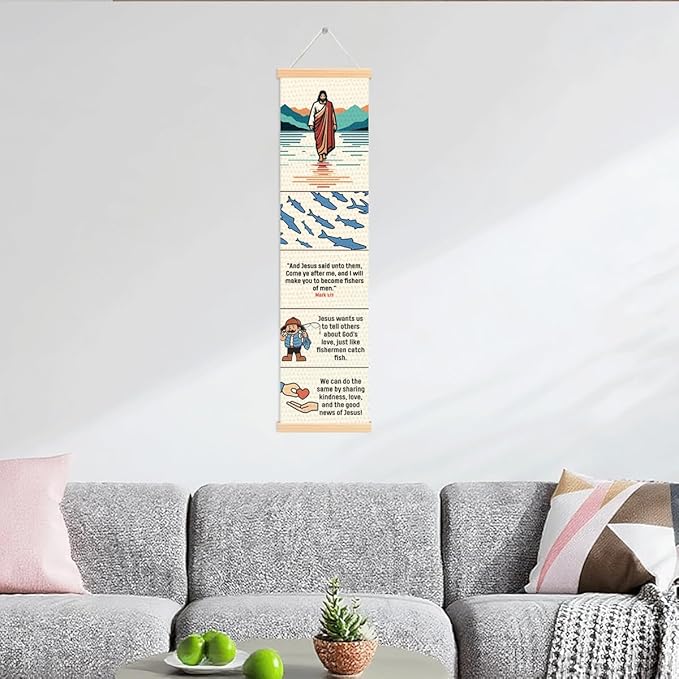 Fishers of Men Banner, Church Banner, Christian Rustic Hanging Door Flag, Farmhouse Decorations Outdoor Indoor, Church Activity Decor, Bible Lesson, Scripture and Words Decorations