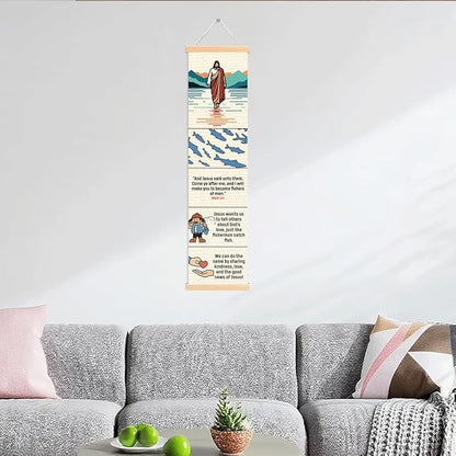 Fishers of Men Banner, Church Banner, Christian Rustic Hanging Door Flag, Farmhouse Decorations Outdoor Indoor, Church Activity Decor, Bible Lesson, Scripture and Words Decorations