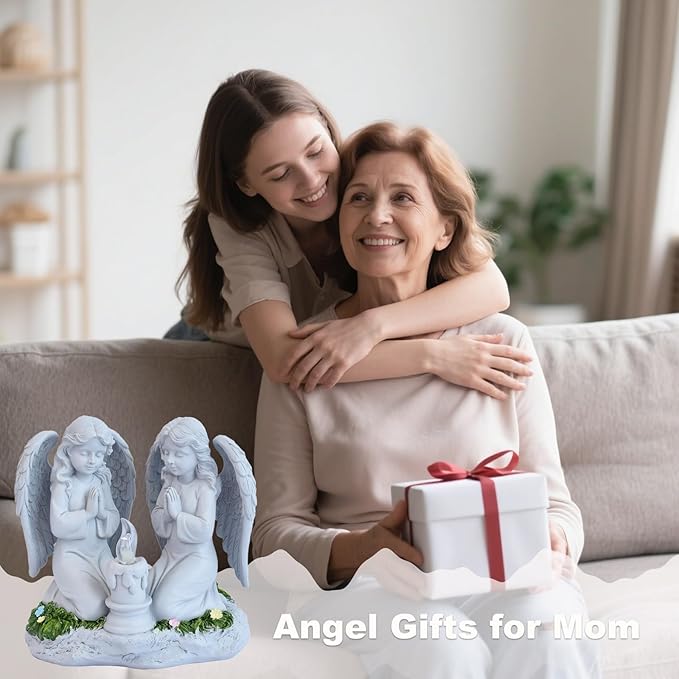 Solar Angel Garden Statue Outdoor, Praying Angel Statues Solar Figurine Lights Outdoor Waterproof, Resin Angel Sculpture for Garden Yard Lawn Grave Cemetery Decor, Gift for Mom Grandma Women (Praying)
