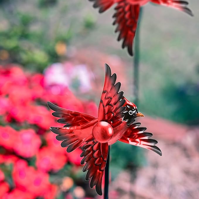 MUMTOP Cardinal Wind Spinner Outdoor, 2 Pack Metal Red Birds Windmill for Yard Art, Garden Decor