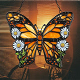 Vivid Tiffany Butterfly Floral Acrylic Suncatcher Stained Glass Effect Window Car Hanging Christmas Ornament Indoor Outdoor Decor Garden Sun Catcher Panel for Butterfly Lover for Women Mom Grandma