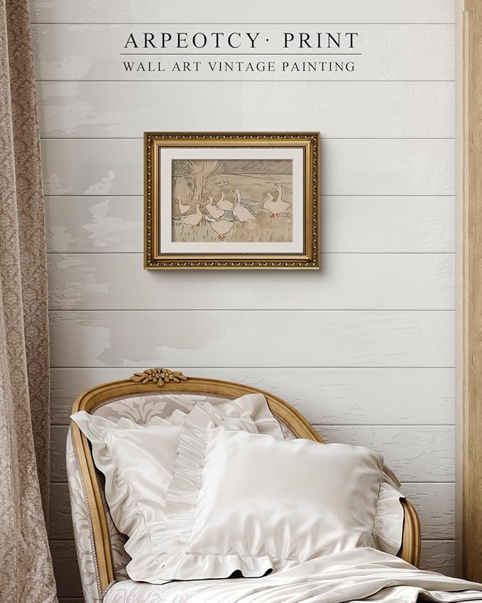 ARPEOTCY Vintage Gold Framed Wall Art, Nursery Duck Paintings, Aesthetic Canvas Picture Prints Artwork with Frame, Classical Victorian Wall Decor for Living Room Bathroom Bedroom 11x14 inch