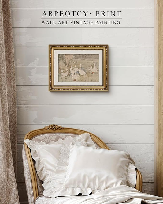 ARPEOTCY Vintage Gold Framed Wall Art, Nursery Duck Paintings, Aesthetic Canvas Picture Prints Artwork with Frame, Classical Victorian Wall Decor for Living Room Bathroom Bedroom 11x14 inch