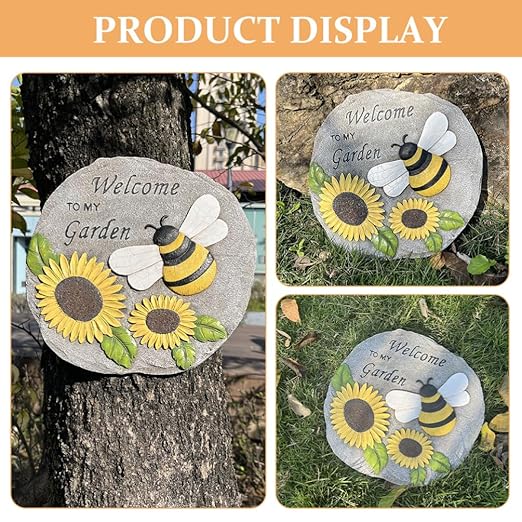 Milisten Outdoor Decorative Stepping Stone Bee and Sunflower Design for Garden Pathway Durable Resin Craft for Lawn and Patio Embellishment Charming Garden Accessory