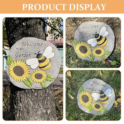 Milisten Outdoor Decorative Stepping Stone Bee and Sunflower Design for Garden Pathway Durable Resin Craft for Lawn and Patio Embellishment Charming Garden Accessory
