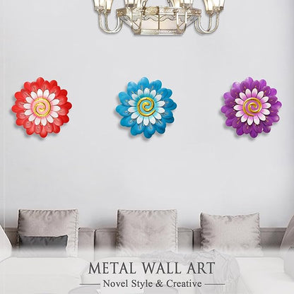 Metal Flowers Wall Decor Indoor Outdoor Metal Wall Art for Home Farmhouse Living Room Bedroom Bathroom Garden Decorations - Purple