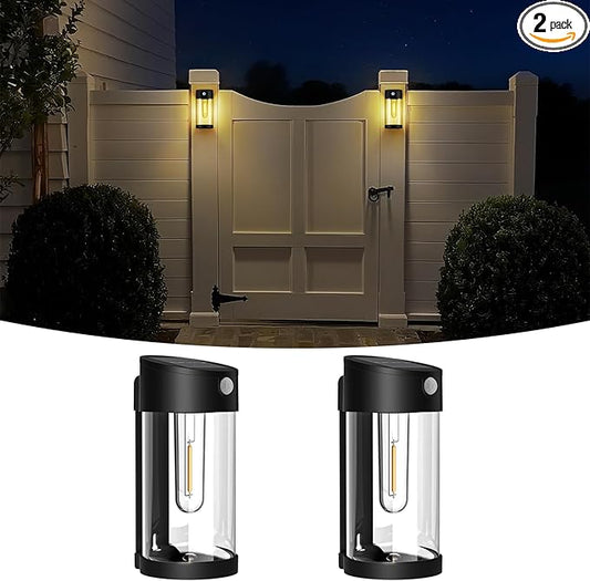 btfarm Solar Fence Lights Outdoor, Motion Sensor Outdoor Lights Waterproof, Retro Metal Glass LED Deck Lighting Solar Powered for Outside Front Door Garden Shed Patio Backyard Decor, 2 Pack