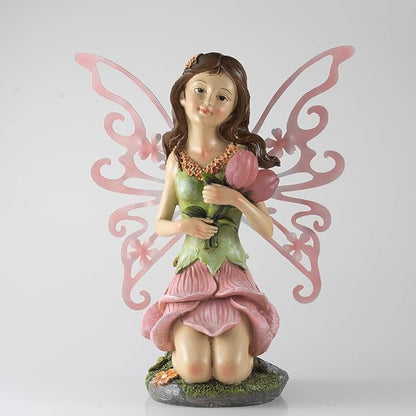 Suyorpe Fairy Decor, Solar Outdoor Statue, Accessories for Fairy Garden Gifts - Resin Figurine for Patio Yard Lawn, Size 8.35 x 4.92 x 10.82 inches