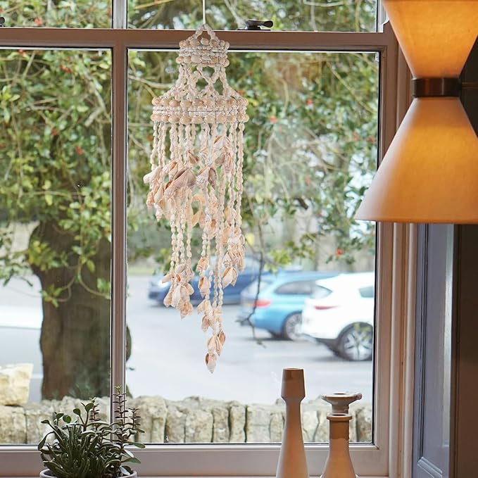 Toddmomy Shell Wind Chime Hanging Ornament 16.53In Coastal Decorative Wind Chimes for Outside Patio Garden Wall Hanging Pendant Natural Home Decoration