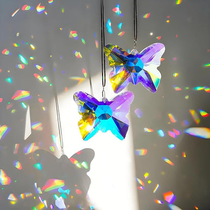 H&D HYALINE & DORA Set of 2 Crystal Butterfly Suncatcher 2.7" Crystal Sun Catchers Prisms Rainbow Maker for Windows Hanging Sun Catchers Indoor Window for Home Garden Wedding