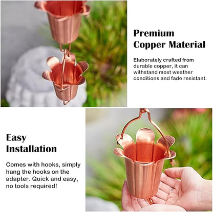 Decorative Rain Chain Copper, Rainwater Gutter Chains with Metal Hook, Adjustable Length Rain Bells, Roof Gutter Downspout Channel,5m (16.4ft)
