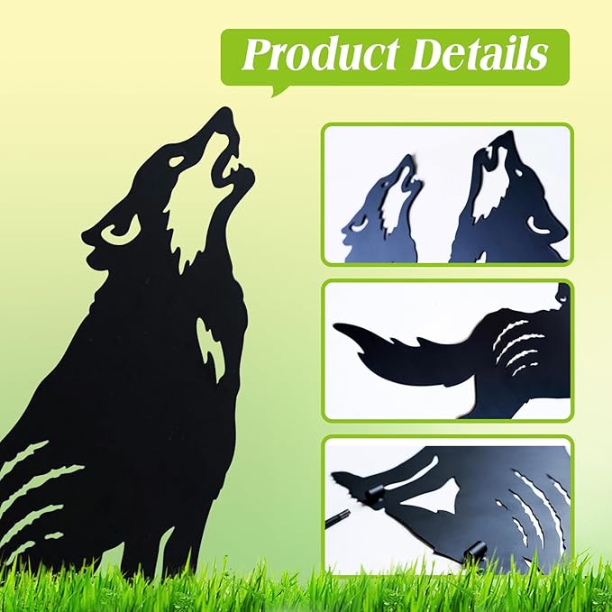 EZTZEN Wolf Metal Garden Stakes - Decorative Black Wolf Silhouette Statues for Outdoor Decor, Yard Art, Patio, Lawn Ornaments