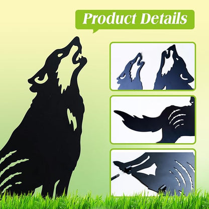 EZTZEN Wolf Metal Garden Stakes - Decorative Black Wolf Silhouette Statues for Outdoor Decor, Yard Art, Patio, Lawn Ornaments